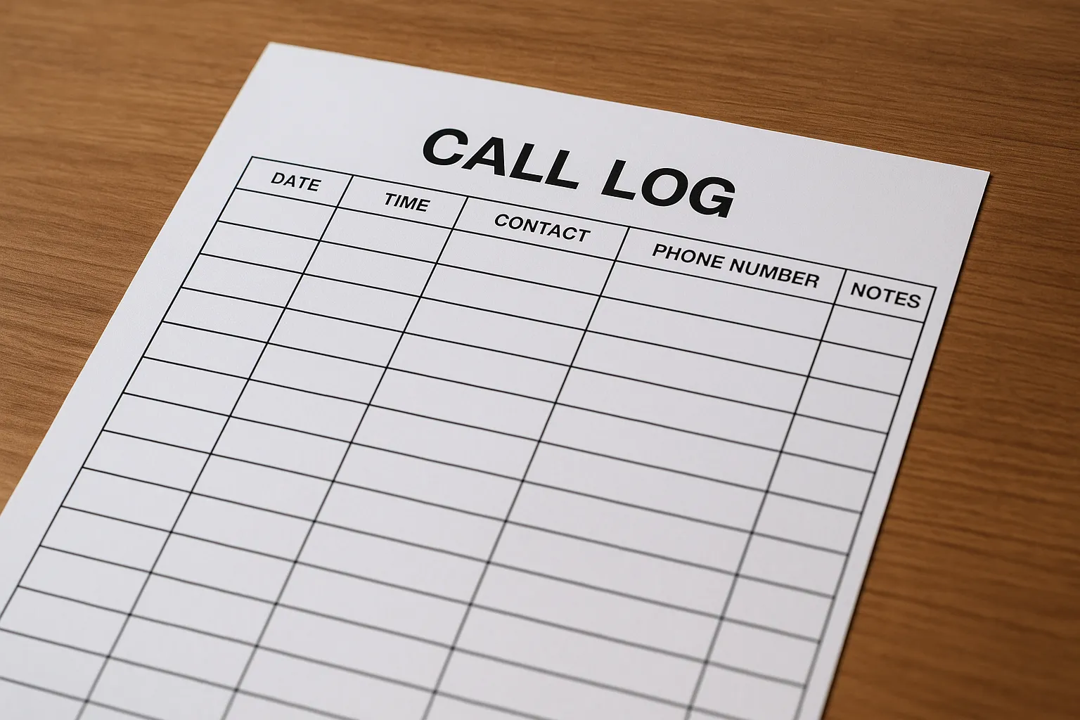 Call Log Detailled Template 